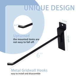 7RiversART 12 Pc Slatwall Hooks 6 Inch Slatwall Accessories Panel Display Hooks Metal Slat Wall Hanging Hook for Garage Storage Shop Retail Display, Black