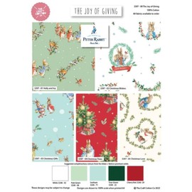 The Joy of Giving Peter Rabbit 100% Cotton Christmas Prints 5Pcs Fat Quarter 18"x22" (45x55cm) Wide for Crafting, Patchwork, Home Décor