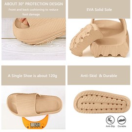 SHAINE Bathing Shoes for Men and Women, Cloud Slippers, Slides, Home Slippers, Rubber, Non-Slip Mules, Summer Garden Flip-Flops, Khaki, EU 40/41