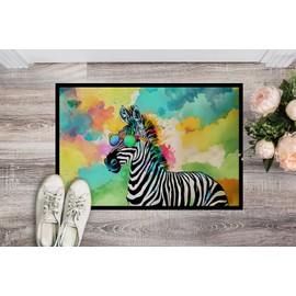 Caroline's Treasures DAC4053JMAT Hippie Animal Zebra Doormat Front Door Mat Indoor Outdoor Rugs for Entryway, Non Slip Washable Low Pile, 24H X 36W