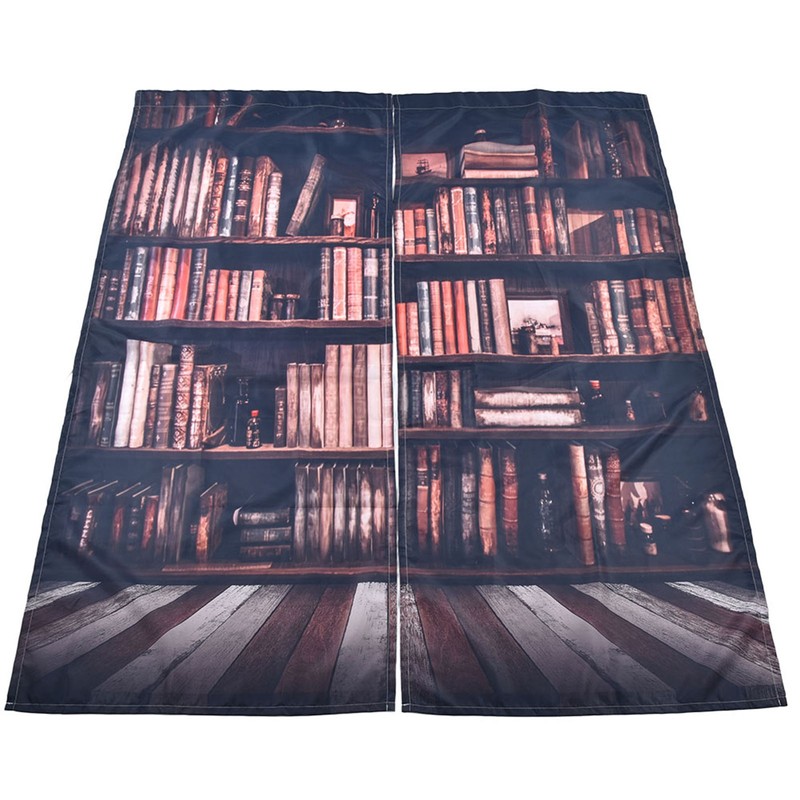 Living Room Curtains 3D Bookcase Printed Shading Curtains Bedroom Drapes