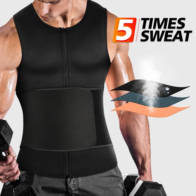 Cimkiz Mens Sweat Sauna Vest for Waist Trainer Zipper Neoprene