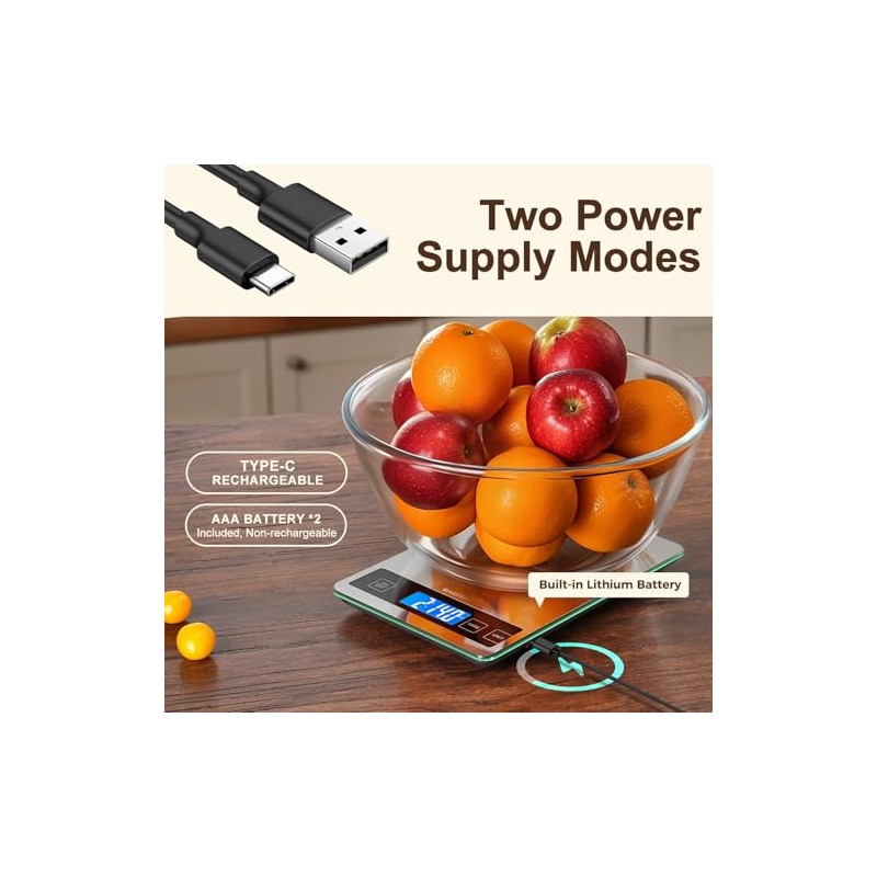 Food Scale, 33lb Digital Kitchen Scale with Stainless Steel &