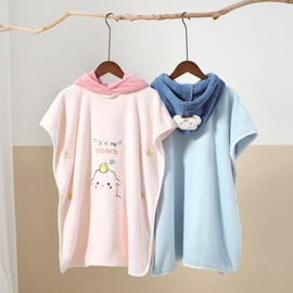 Kids Quick-Drying Hooded Beach & Bath Robe Cloak for Toddlers and Children Cherry Blossom Pink + 70x140cm [Ages 4-8] 4ea
