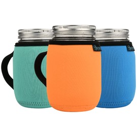 Beautyflier 16oz Regular Mouth Mason Jars Neoprene Sleeve, Mason Jars Drinking Glasses Neoprene Cover, Wide Mouth Mason Jars Insulators with Handle