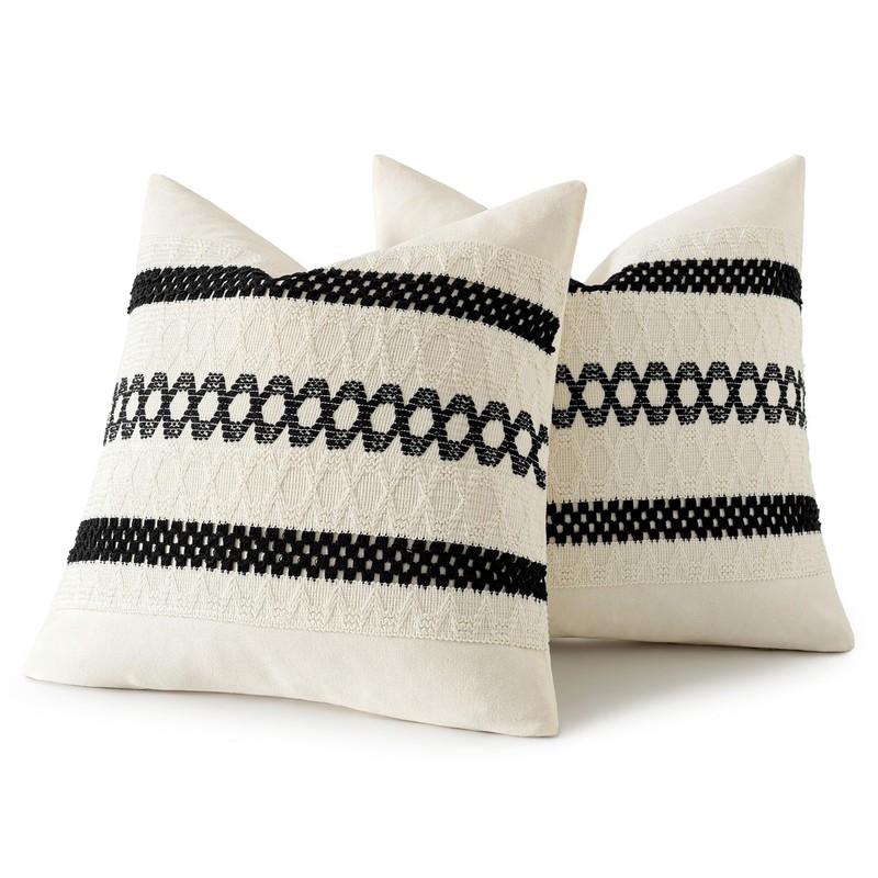 MIULEE Set of 2 Black Boho Decorative Pillow Covers 18x18