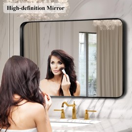 Fabuday Large Black Bathroom Mirror 40x30 Inch - Rectangular Framed Mirrors for Wall, Black Metal Mirror Wall Mounted for Bathroom, Farmhouse, Living Room, Hangs Vertically or Horizontally