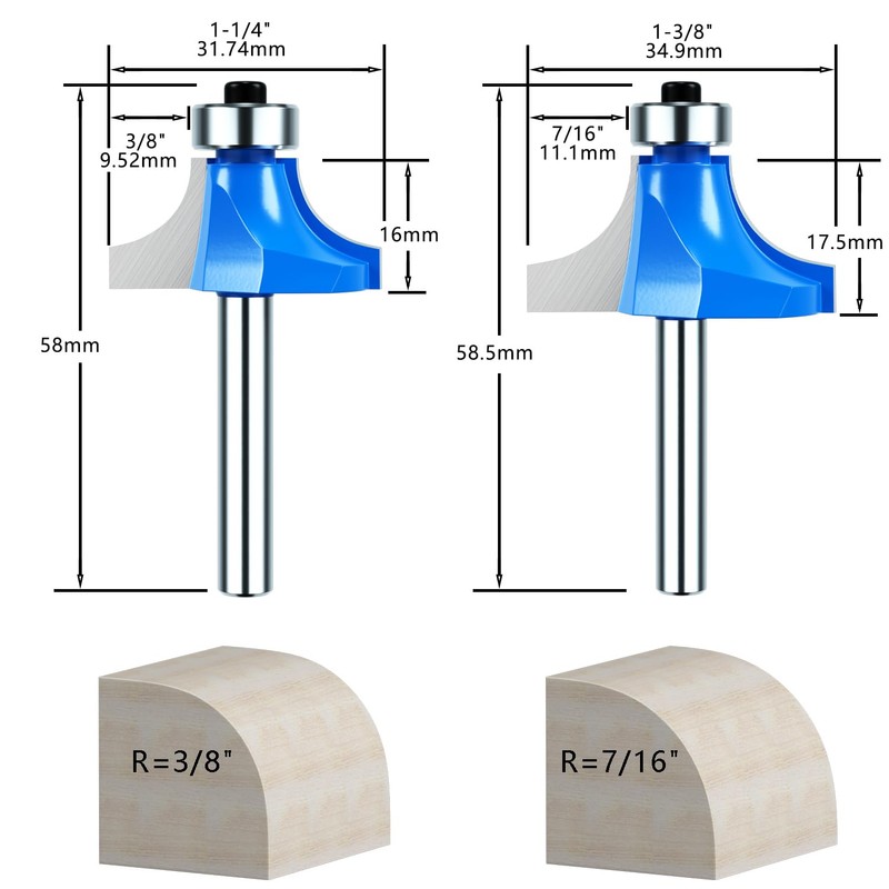 1/4 Inch Shank Roundover Router Bit Set, Corner Rounding Edge-Forming