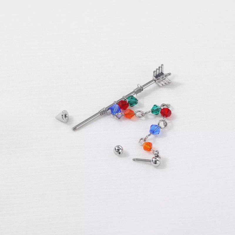 PMX Piercing Industrial Flecha Con Cadena, Arete Transversal 1pz