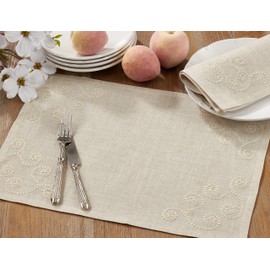 SARO LIFESTYLE Swirl Embroidered Placemat/001.N1420B, 14" x 20", Natural