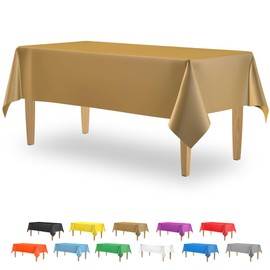 5 Pack Premium Gold Plastic Tablecloth - 108 x 54 in. Disposable Rectangle Plastic Table Cloth - Decorative Rectangle Table Cover Smooth Tablecloth - Disposable Table Cloths For Parties, Weddings.