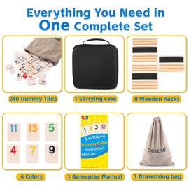 Doreimi Deluxe Rummy Cube Game Set 6-8 Players with 8 Wooden Racks & 240 Rummy Tiles | Travel & Family Board Game for Adults and Kids