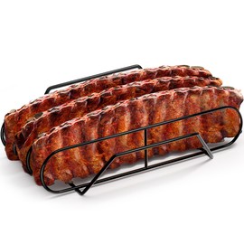 Sorbus Extra Large Non-Stick Rib Rack - Porcelain Coated Steel Roasting Stand – Holds 3 Full Rib Racks for Grilling & Barbecuing - Perfect BBQ Accessories for Smoker & Grill - Convenient Design, Black