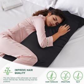 Love's cabin Satin Body Pillow Pillowcase, Similar to Silk Body Pillow Cover with Envelope Closure, Silky Cooling Long Pillowcases for Hair and Skin, 20x54 inches, Black