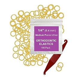 Orthodontic Rubber Bands for Braces - Premium Quality Elastic Teeth Rubber Bands for Braces, Fix Tooth Gaps, Dreadlocks, Includes Free Elastic Placer- Medium Force 3.5 oz, 1/4 Inch, Natural (100 Pack)