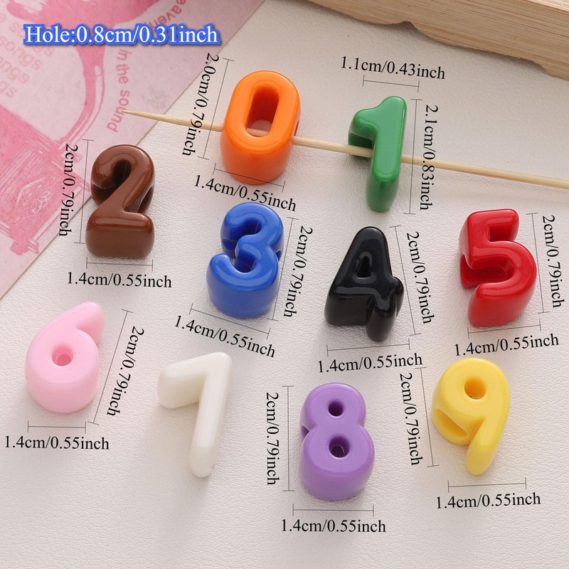 40 PCS Number Beads 3D Acrylic 0-9 Loose Large Hole