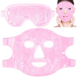 2 Piezas Máscaras de Hielo para Ojos y Cara, Mascarilla de Gel Facial Fría/Caliente, Alivio Rápido Ojeras, Bolsas y Estrés, Ideal Dormir y Migraña Ali