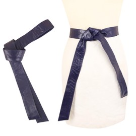 lishow fashion Woman's Obi Sash Tie Plus Size Waist Band Wide Solid Color Genuine Leather Belt, Navy Blue, One Size