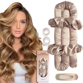 Set De Rizadores Jumbo Sin Calor - Rizos Satinados Sin Calor Para Toda La Noche, Diadema Con Rizador Jumbo, Rizadores Sin Calor Para Dormir (Beige)
