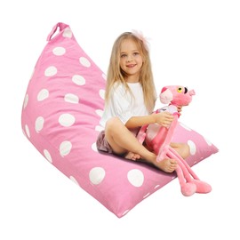 Aubliss Stuffed Animal Storage Bean Bag Chairs Cover, 50"x 35" Extra Large Bean Bags Chair for Kids & Adults, Beanbag Toy Storage for Boys Girls - Premium Cotton Canvas Pink Dot