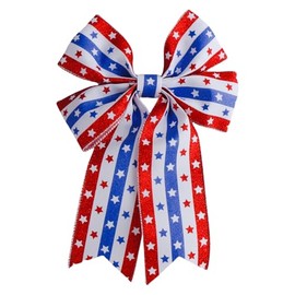 Meseey 2 Pcs Patriotic Burlap Wreath Bows with Glitter Stars Red White Blue 4th of July Door Decor, Tree Topper Set, Indoor/Outdoor Memorial Day & Veterans Day Decoration (Red White Blue Glitter Star)