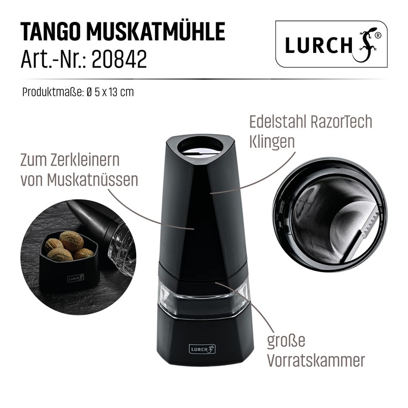 Lurch Tango Nutmeg Mill with Stainless Steel Blades, Black Plastic,