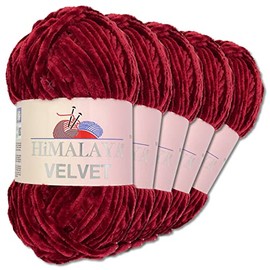Wohnkult Himalaya 5 x 100 g Velvet Dolphin Wool 40 Colours to Choose From Chenille Knitting Yarn Shiny Fleece Yarn Accessory Clothing (90022 | Cherry Red)
