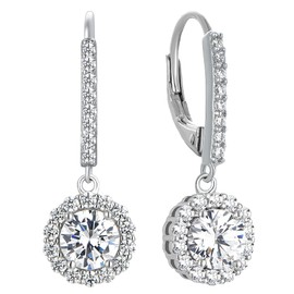 YL Drop Earrings 925 Sterling Silver April Birthstone White Cubic Zirconia Round Dangle Earrings for Women