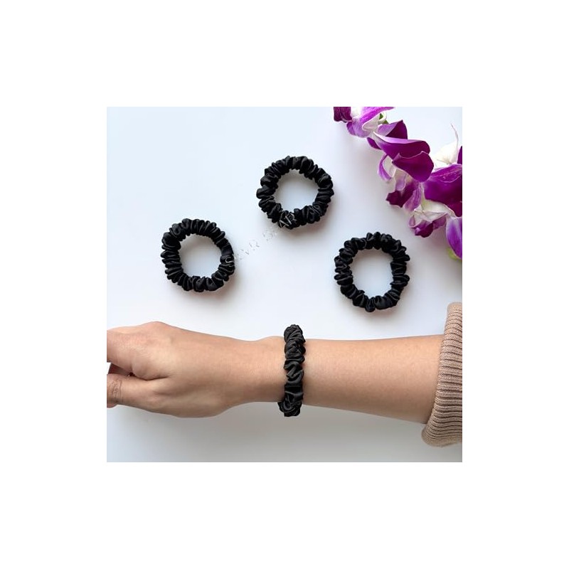 SILVR BEAR Luxury Satin Skinny Black Scrunchies