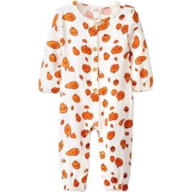 Cat & Jack Unisex Baby Gauze Button Front Long Sleeve Romper - (Cream/Orange, 6-9M)