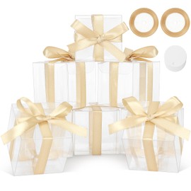 COTOPHER 35 Pcs Clear Candy Apple Boxes, 4x4x4 Inches PET Material Clear Caramel Apple Box, Candy Apple Boxes with Hole Plastic Gift Box for Wedding Favors Baby Shower