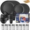 Wheat Straw Dinnerware Sets,64-Piece Black Plates and Bowls Sets for