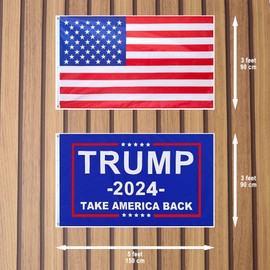 ACTTE Trump 2024 Flag 3x5 Feet, Set of 2, Trump Flag and US Flag, Durable 100D Polyester Fiber, Double Stitched Reinforcement Sewing, Anti-Ultraviolet Fading, Single Side (Blue+USA)