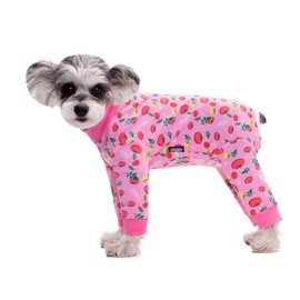 Small Dog Clothes,Elastic Pet Onesie Protect Joints Anti-hair Anti Licking Dog Clothing,Wound Protection Puppy Pajamas Jumpsuit For Small Medium Dogs_M(Pink Strawberry)