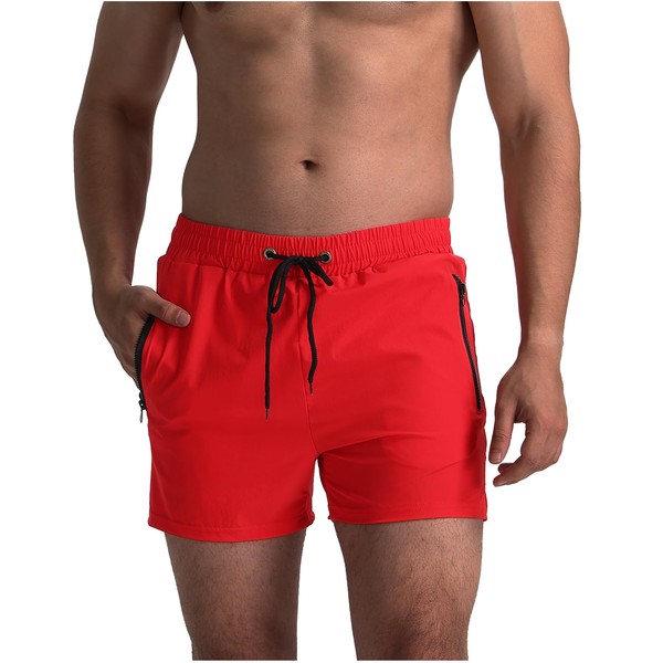 LINMYZAI Red Men's Swim Trunks 5" Inseam with Mesh Lining