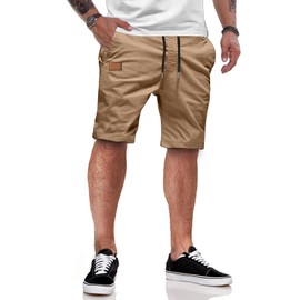 JMIERR Men's Summer Chino Shorts Cotton Elastic Waist with Pockets, khaki