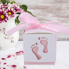Candy Box, 50 Pieces Cute Baby Footprint Paper Candy Box Gift Candy Box Suitable for Wedding and Baby Showers(Pink)