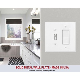 2 Gang Combination METAL Wall Plate - (1) Decora/GFCI/Rocker with (1) Toggle - Combination Light Switch Plate Cover, Stainless Steel Painted White, UL Listed, 4.5 x 4.5 Inches (Made in USA)