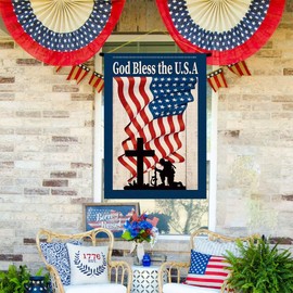 Baccessor 4th of July House Flag God Bless America Double Sided Garden Flag, Independence Day Patriotic Memorial Day Large House Yard Flag Outdoor Outside Holiday Decoration 28 X 40 Inch