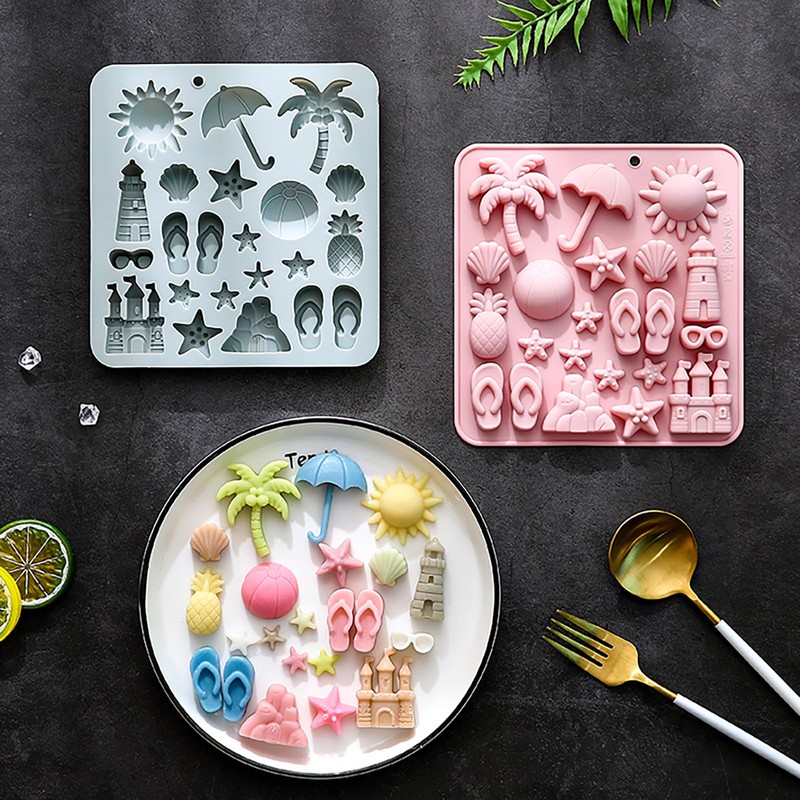 2 Pcs Summer Beach Theme Silicone Molds, 22-Cavity Coconut Tree