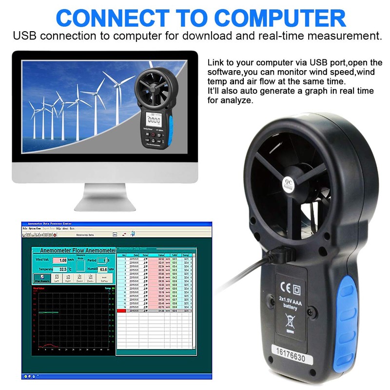 INFURIDER YF-866A Handheld Anemometer Digital Wind Speed Meter Gauge Wind