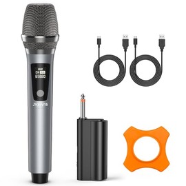 JYX Micrófono Inalámbrico con Receptor, Micrófono Dinámico Recargable, Alcance de 80 ft, Anillo Antideslizante, Ideal para Noches de Karaoke y Reuniones