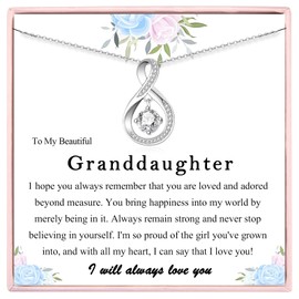 JETBON Granddaughter Gifts from Grandma - Granddaughter Necklace, 925 Sterling Silver Infinity Rose Necklaces for Granddaughter Girls Christmas Jewellery, Birthday Gift, Graduation Gift
