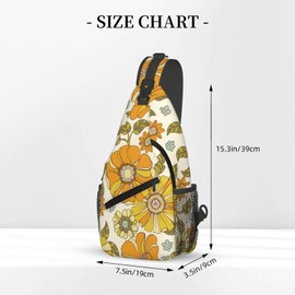 LOSTORCHI Retro 70s Style Flower Crossbody Sling Bag for Women Men Colorful Large Scale Hand Drawn Floral Pattern Travel Sling Backpack Casual Shoulder Bag Groovy Flowers Print Sports Hiking Daypack