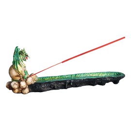 Ebros Gift Green Jade Dragon On Giant Skull Guarding Emerald Green Quartz Crystal Quarry Faux Geode River Incense Burner Holder Figurine Fantasy Mythical Dungeons and Dragons Home Decorative Accent