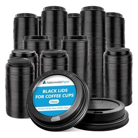 Nationwide Paper Black 16oz Plastic Lids for Hot Drinks, Insulated Disposable Hot Drinks Lids for Takeaway, Leak Proof Lids for Hot Drinks - 100 Lids