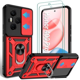 Jshru for Honor 400 Pro Case with Screen Protector,Built-in Camera Protection Cover and Ring Kickstand,Military Grade Shockproof Case for Honor 400 Pro,Red