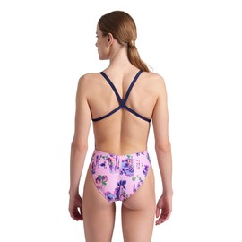 ARENA Womens Performance Rose Texture X Cross Back One Piece Swimsuit, Multi Pink/Navy, 36 US