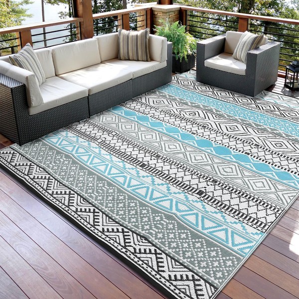 GarveeLife Waterproof Outdoor Rug 8x10 Plastic Straw Reversible Rug Large