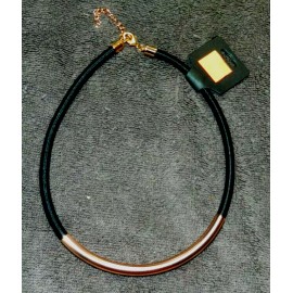 Unbranded 19" L Black cord Necklace w/ adjustable clasp, copper colored slide pendant